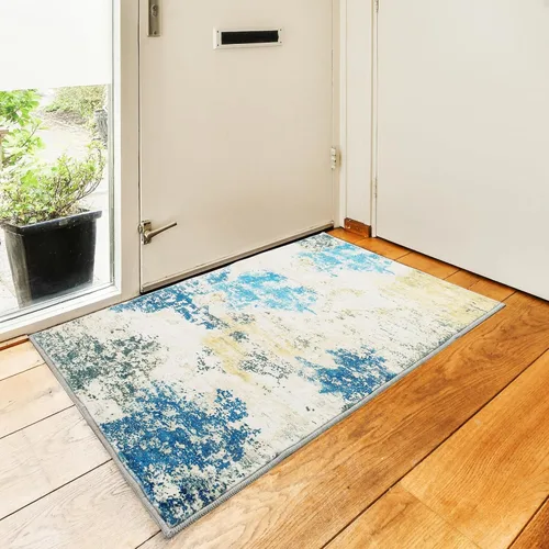 Miniatura 30 de Carvapet 9x12 Alfombras grandes para sala de estar y dormitorio, alfombra moderna lavable azul de pelo bajo con respaldo de goma, plegable, alfombra