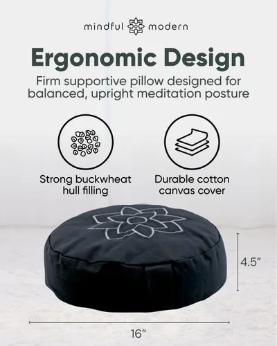 Miniatura 3 de Mindful Modern Cojín grande de meditación para Zafu Yoga - Almohada de meditación para sentarse en el suelo - Cojín de yoga relleno de cáscara