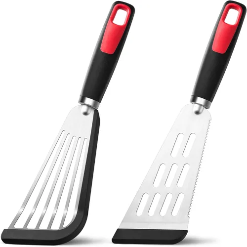 Juego de 2 espátulas de pescado, espátulas de silicona resistentes al calor de 600ºF para utensilios de cocina antiadherentes, espátula ranurada de