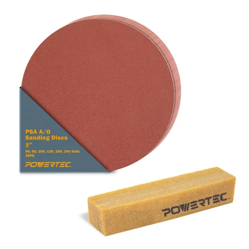 Miniatura 7 de POWERTEC 10 discos de lijado PSA de grano 100 de 9 pulgadas, papel de lija autoadhesivo de 9 pulgadas, para paneles de yeso, carpintería, pintura