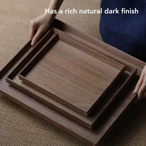 Miniatura 6 de Bandeja de madera de nogal negro, bandejas rectangulares de madera para servir, bandeja grande de madera oscura, bandeja decorativa rectangular