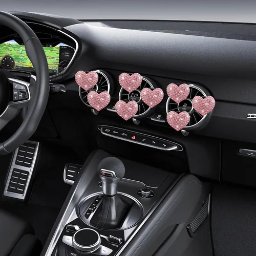 Miniatura 6 de 8 clips de ventilación con forma de corazón brillante, ambientadores de aire de corazón de cristal, clip de ventilación de diamantes de imitación
