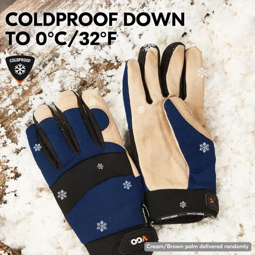 Miniatura 4 de Vgo... 1 par de guantes de trabajo de seguridad de cuero de piel de cerdo con forro para 32℉ o superior, cálidos para invierno frío, almacenamiento
