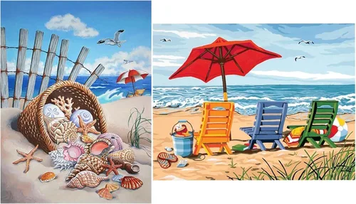 Apomelo Kit de pintura de diamante para decoración de adultos, 12 x 16 pulgadas, caracola de playa + silla de playa