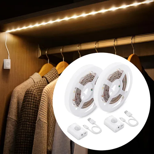 Miniatura 11 de LUXJET - Luz recargable con sensor de movimiento para armario, tira LED flexible de 1 m con 30 luces LED, sensor PIR y de luz, luz nocturna blanca
