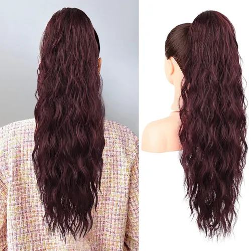 Miniatura 21 de FLUFYMOOZ Extensión de Cola de Caballo, Extensiones de Cabello de Cola de Caballo con Cordón de 26 Pulgadas para Mujeres, Postizo de Cabello