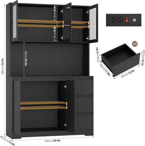 Miniatura 3 de finetones Armario de despensa de cocina de 71" con luces LED y estación de carga, gabinetes de cocina modernos armario alacena con almacenamiento