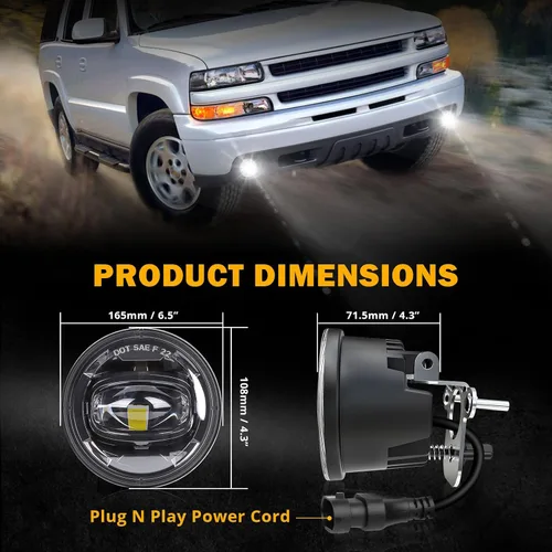Miniatura 5 de Luces antiniebla LED Auxbeam aprobadas por DOT para parachoques para Chevy Tahoe y Suburban Z71 1500 2001-2006, Pontiac Grand Prix 1994-2003