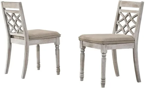 Lilola Home Havanna - Juego de 2 sillas de comedor de tela color blanco roto de 19 pulgadas con respaldo estampado, patas de madera envejecida,