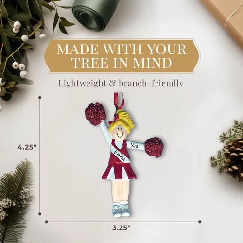 Miniatura 4 de Adorno personalizado de animadora 2026 Adornos de Navidad deportivos grabados con láser para árbol Animadora rubia personalizada con uniforme