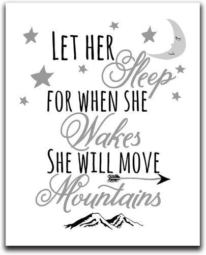 Moonlight Makers Funny Wall Decor With Sayings, Let Her Sleep For When She Wakes She Will Move Mountains, Funny Wall Art, Room Decor for Bedroom,