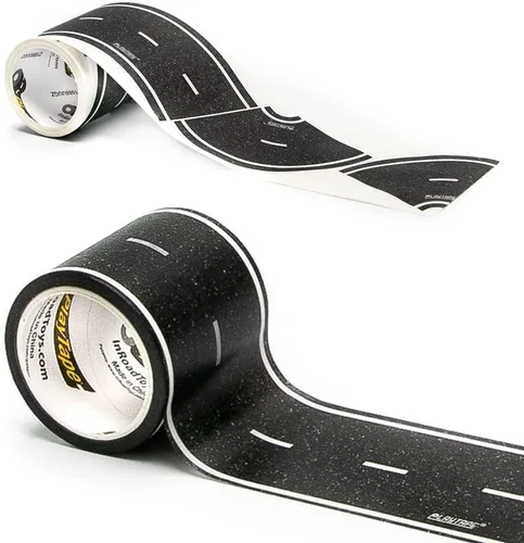 Miniatura 12 de PlayTape Cinta de carretera para autos de juguete, se adhiere a superficies planas, sin residuos; 2 pulgadas de ancho x 30 pies de carretera