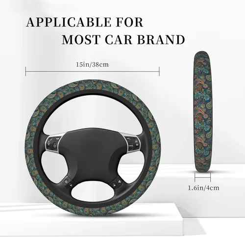 Miniatura 3 de Funda de volante de ajuste universal, accesorios para el interior del automóvil para mujeres y hombres, 15 pulgadas, transpirable, antideslizante