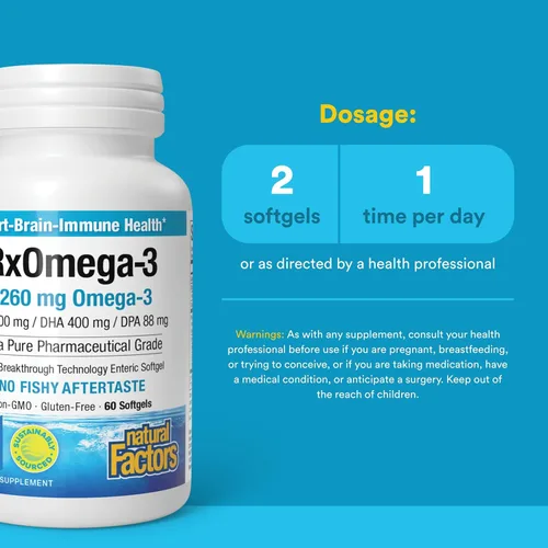 Miniatura 3 de Natural Factors RxOmega-3 - Apoyo para la salud del cerebro y el corazón - Suplemento de salud ocular con EPA y DHA - Suplemento natural con ácidos