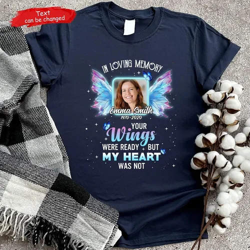 Miniatura 2 de in Loving Memory Family Loss - Camiseta de regalo conmemorativa personalizada para carga de fotos, camiseta R.I.P., Rest in Peace, camiseta