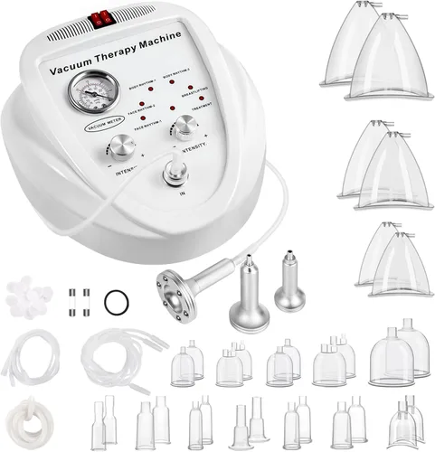 Beauty Star Máquina de ventosas de terapia al vacío, cuerpo multifuncional, espalda, masaje facial, succión ajustable (0-70 cmHg) con 30 tazas y 3