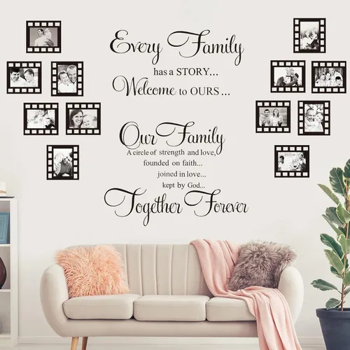 Miniatura 4 de Las calcomanías de pared familiares contienen 12 marcos de fotos, decoración de pared con texto en inglés «Our Family is a Circle » para sala