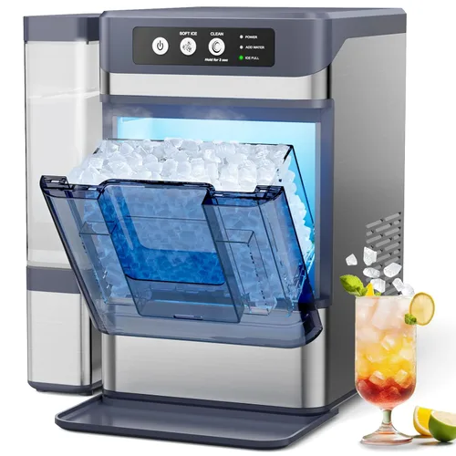 Máquina de hielo de pepita, 44 libras/24 horas con tanque de 0.8 galones, hielo de pellets masticables suaves listos en máquina de hielo portátil de
