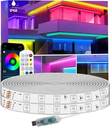 Miniatura 7 de Tira de luces LED de 16.4 pies IP68 impermeable para exteriores, alimentación por USB de 5 V, sincronización de música, Bluetooth APP/RF, luces