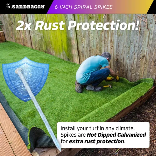 Miniatura 5 de Sandbaggy Estacas de césped artificial galvanizado de 6 pulgadas, clavos de paisaje en espiral, clavos de tierra para césped sintético, césped