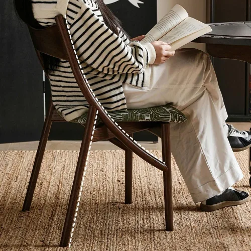 Miniatura 8 de sillas de comedor Silla de comedor de madera moderna tapizada con respaldo ancho curvado cocina moderna