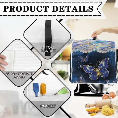 Miniatura 5 de Gomyblomy Fundas para licuadora de mariposas, fundas para máquina de café con asas y bolsillos de pañuelos, fundas ligeras para tostadoras