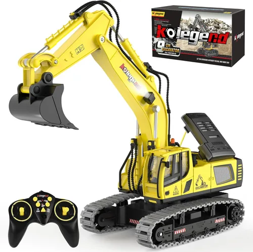 Miniatura 10 de kolegend - Juguete de excavadora a control remoto de 16 pulgadas, vehículos de construcción RC de 9 canales, excavadoras hidráulicas y vehículos