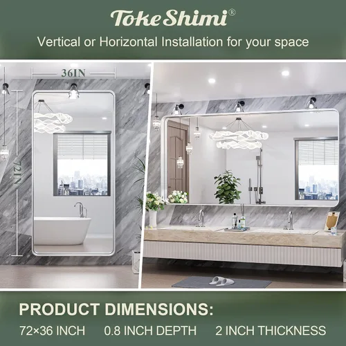 Miniatura 80 de TokeShimi - Espejo para pared de baño, espejo de tocador con marco de metal de aleación de aluminio mate cepillado e inoxidable, decoración rústica