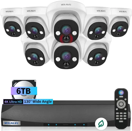 Miniatura 9 de 【Gran angular de 130° y 90 días de almacenamiento】Sistema de cámara de seguridad de cúpula con cable, sistemas de cámara de videovigilancia