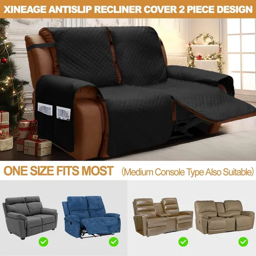 Miniatura 3 de XINEAGE Funda reclinable resistente al agua, fundas para sofá biplaza de 2 asientos con bolsillos, funda protectora gruesa acolchada para perros