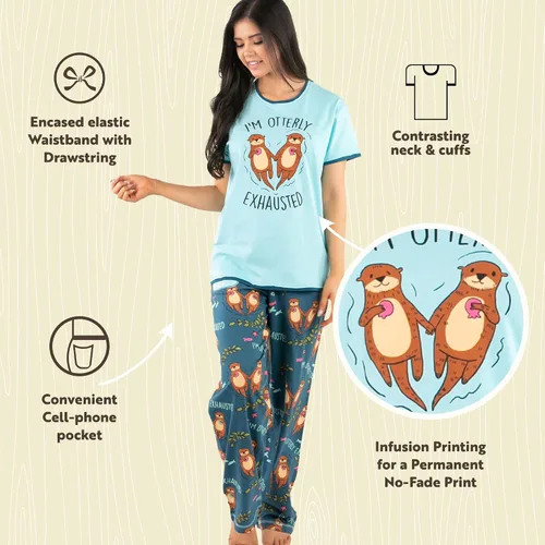 Miniatura 5 de Lazy One Conjunto de pijama para mujer, manga corta con bonitos estampados, ajuste relajado