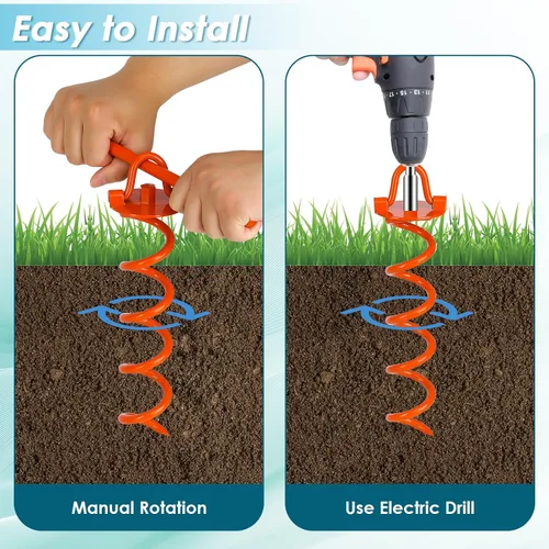 Miniatura 5 de FEED GARDEN Anclajes de suelo en espiral de 12.2 pulgadas, estacas en espiral resistentes, paquete de 4 estacas plegables para asegurar perros