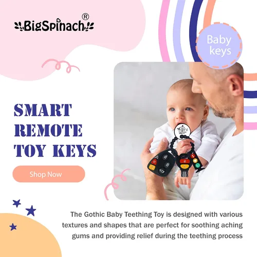 Miniatura 5 de BIGSPINACH Llaves de dentición para bebés, juguetes de 6 a 12 meses, juego combinado de mordedor gótico para automóvil, controlador remoto