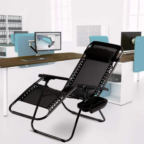 Miniatura 2 de HCY Sillas de gravedad cero para exteriores, sillas reclinables ajustables para exteriores, sillas de patio plegables con portavasos y almohadas