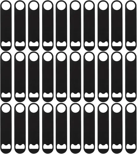 Miniatura 10 de 30 abridores de botellas planos de 3.5 x 1.18 pulgadas, abridor de botellas de cerveza de acero inoxidable negro, hoja de barra resistente, abridor