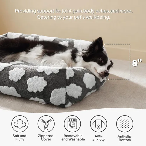 Miniatura 2 de JOEJOY Cama mediana para perros de tamaño mediano, cama ortopédica rectangular lavable para mascotas con funda de cremallera extraíble, bonita cama