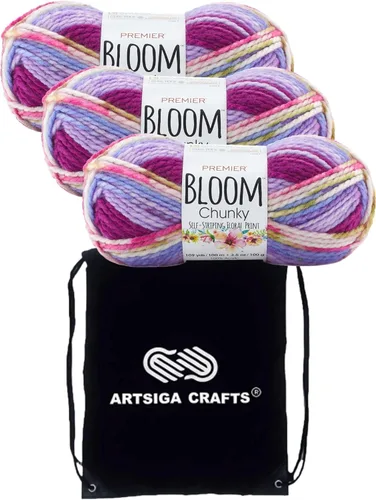 Miniatura 8 de Premier Yarns Bloom Chunky Gerbera 1114-21 - Hilo acrílico grueso y voluminoso #5 (3 madejas, el mismo lote de tinte) para ganchillo y tejer