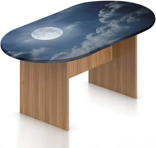 XISUNYA Mantel ovalado ajustable para mesa de patio, mantel de poliéster elástico con luna, cielo nocturno con estampado de luna completa, se adapta