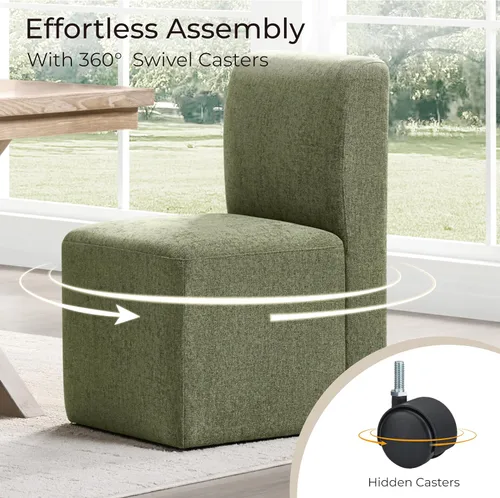 Miniatura 3 de CHITA Juego de 2 sillas de comedor con ruedas, tapizadas sin brazos, modernas sillas de comedor con rodillos para dormitorio, sala de lectura, sala