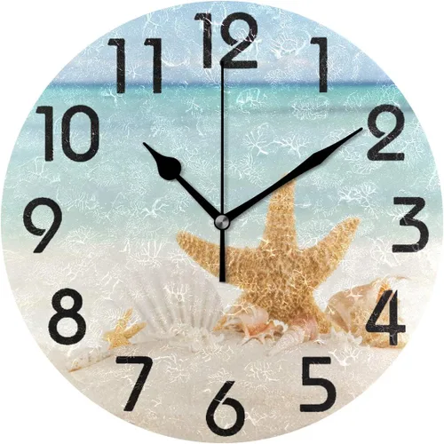 Miniatura 12 de Naanle Reloj de pared redondo retro de cine, 9.5 pulgadas, funciona con pilas, reloj de escritorio analógico silencioso de cuarzo para el hogar