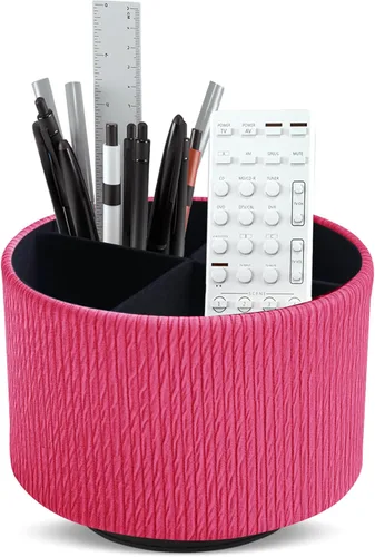 Miniatura 55 de Organizador Redondo de Cuero para Suministros de Arte, Soporte para Control Remoto, Rotación de 360 Grados, Soporte Multifuncional para Lápices