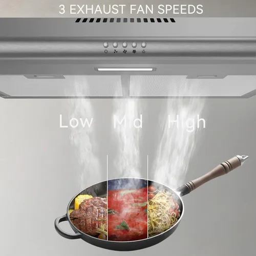 Miniatura 3 de Hermitlux Campana para debajo del gabinete, campana de ventilación de 30 pulgadas con ventilador de escape de 3 velocidades, convertible con y sin