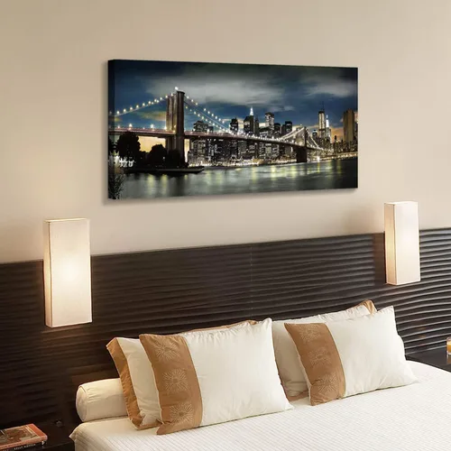 Miniatura 5 de Brooklyn Bridge - Lienzo decorativo para pared, luces y reflejos de horizontes en Nueva York