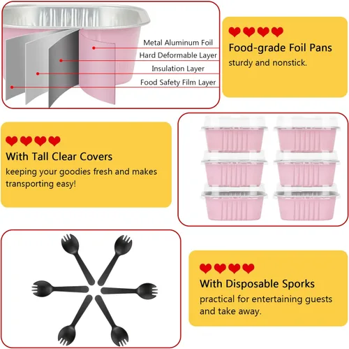 Miniatura 4 de LNYZQUS Molde cuadrado para cupcakes de 5 onzas con tapas, paquete de 40, moldes de papel de aluminio para magdalenas, moldes desechables tipo Rosa