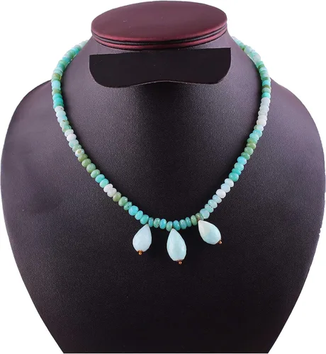 Miniatura 2 de Collar de cuentas de rondelle facetadas de ópalo azul natural para mujer, collar de piedras preciosas de 17 pulgadas, cuentas sueltas de 0.197 in