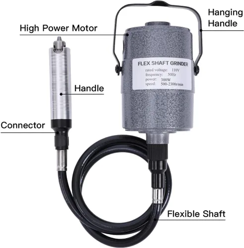 Miniatura 2 de Herramienta Rotatoria de Eje Flexible de 380W con Pedal de Pie de Velocidad Sin Escalones, Kit Tallador Amoladora Colgante de Metal Multifunción