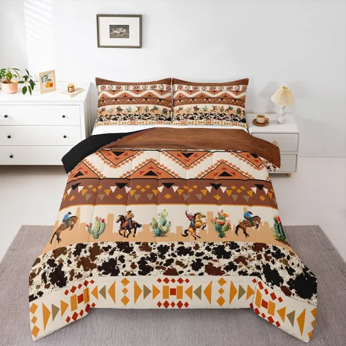 Miniatura 9 de Homewish Juego de edredón de vaquera occidental, tamaño individual, juego de ropa de cama de dibujo de cactus del desierto de caballo salvaje