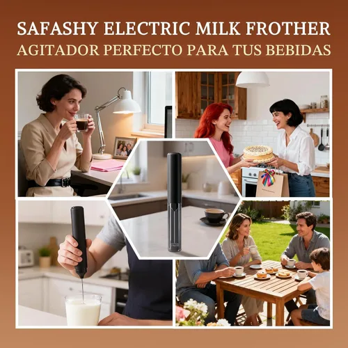 Miniatura 8 de Espumador de leche eléctrico recargable con tapa, espumador portátil de café negro, agitador eléctrico compacto para bebidas con leche, capuchino
