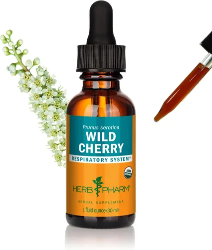 Herb Pharm Extracto líquido orgánico certificado de corteza de cereza silvestre para apoyo respiratorio - 1 onza