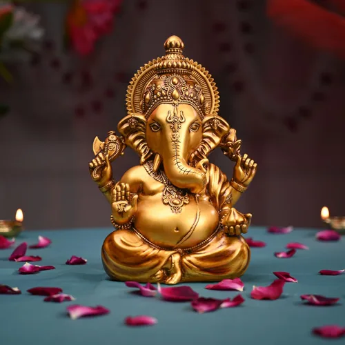 Miniatura 4 de Estatua decorativa de Lord Ganesha, ídolo de Dios hindú con acabado dorado, ídolo para habitación Pooja, estatua para decoración del hogar